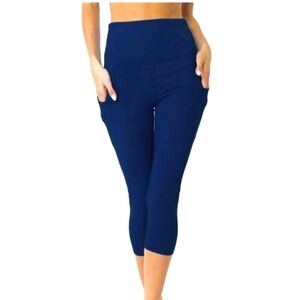 Navy Blue Yoga-Waisted Capri Leggings